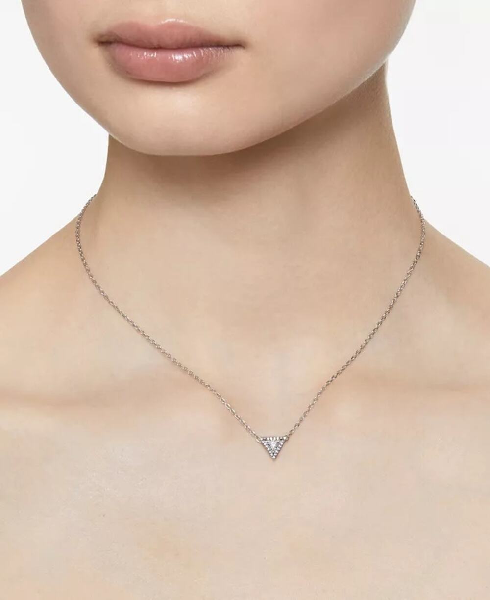 Swarovski Stilla Triangle White Rhodium Plated Punk Necklace New with Box
